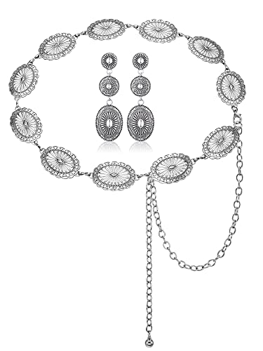 Glenmal Western Concho Belt Cowgirl Earrings Set for Women Cowgirl Waist Chain Belts Boho Earrings for Country Concert Outfit