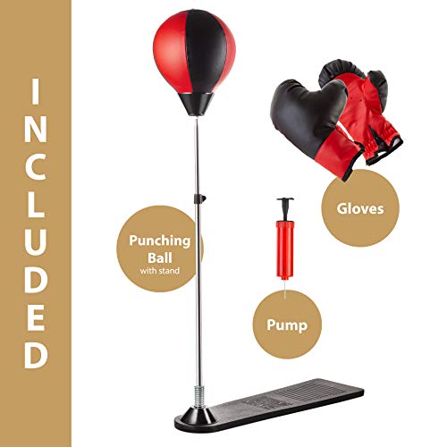 Techtools Punching Bag For Kids, Reflex Boxing Bag With Stand - Kids Boxing Set Includes Kids Boxing Gloves - Height Adjustable, Gifts Idea For Boys And Girls Ages 3-8 Years Old (Step On Base) #TOP1