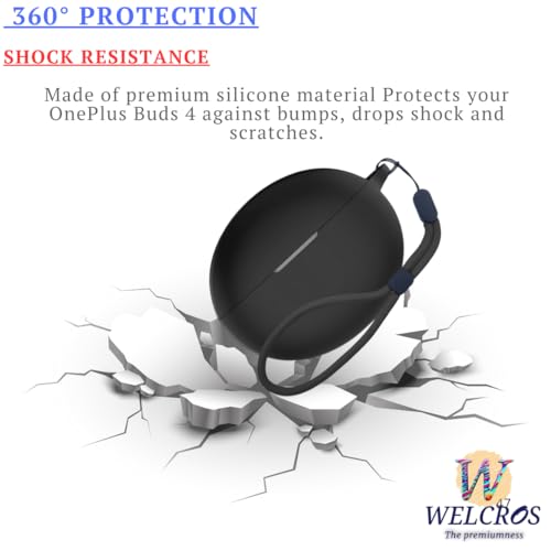 Image of WELCROS Soft Silicone Protective Case Cover for OnePlus Buds 4 (Lanyard Black)