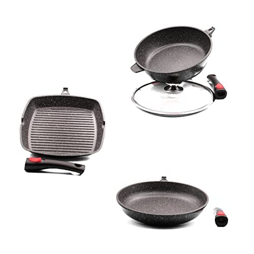 PRADEL LUXE, poêle, grill et sauteuse 28 cm tous feux dont induction, manche amovible Cover