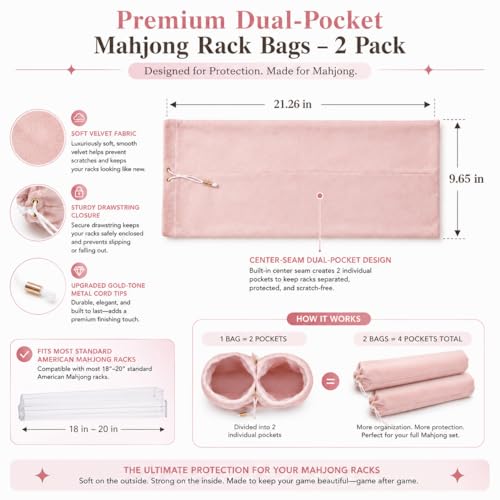 Bolsas de almacenamiento para rack de Mahjong de terciopelo rosa, 2 unidades miniatura 3