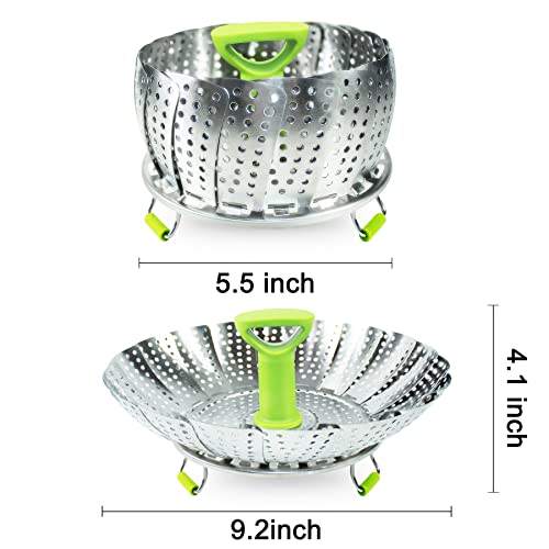 Stainless Steel Vegetable Steamer Basket For Cooking, Food Steamer Basket With Removable Center Handle For Veggie Seafood Cooking, Mobzio Folding Expandable Steamer Basket Fit Various Size Pot #TOP4