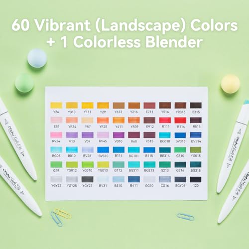 Image of Ohuhu Alcohol Markers: Mini Brush & Slim Broad 60 Landscape Colors Dual Tip Brush Tip Alcohol-based Art Marker for Artists Adults Coloring Illustration- Refillable - Kaala B Series of Ohuhu Markers