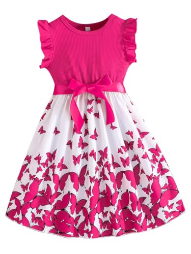 Girls' Summer Butterfly Print Dress Sleeveless Ruffled A-Line Sundress Holiday Party Daily Wear for 3-10Years