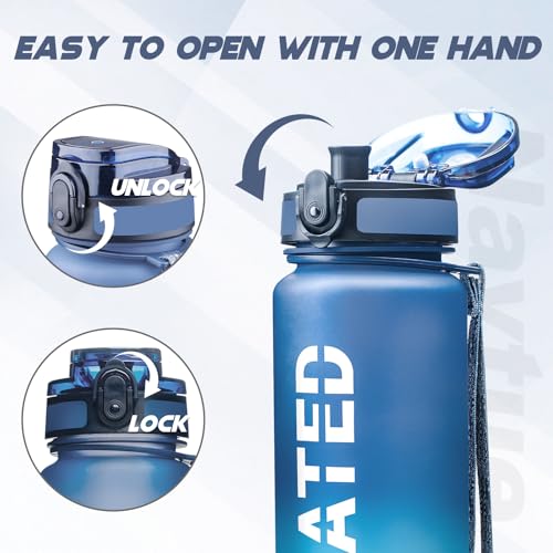 Image of Water Bottle 32 oz Motivational Time Marker Tritan Bottle