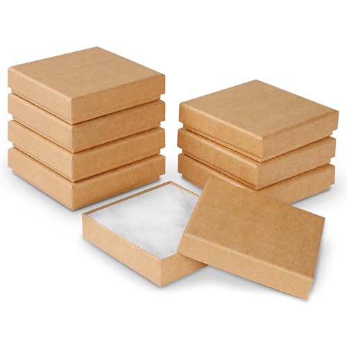 vivinin Jewelry Gift Boxes 8 Pack Cardboard Jewelry Boxes Bulk 3.5 x 3.5 x 7/8 Inch Bracelet Boxes with Cotton Filled and Lids Small Boxes for Jewelry Earrings Necklaces (Brown)