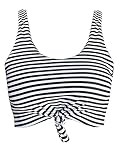 Women's Scoop Neck Tie Knot Front Crop Top High Waisted Bottom Printed Sporty Tankini Swimsuit Bikini Set