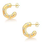 Chunky Gold Hoop Earrings for Women,18K Gold Plated Small Thick Open Gold Hoops Trendy Pearl Twisted