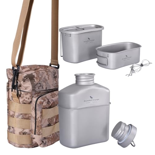 Boundless Voyage Titanium Military Mess Kit Camping Canteen Set Ti2049C