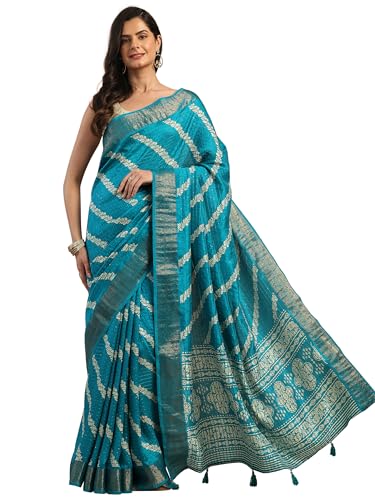 Image of Libas Printed Silk Blend Saree for Women With Unstitched Blouse Piece | Traditional Saree for Festive & Wedding