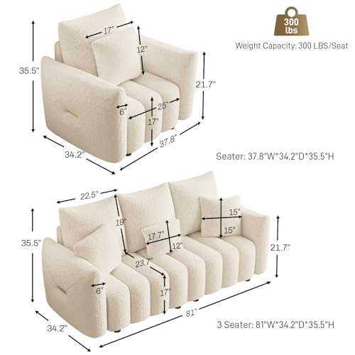 Image of OUYESSIR 2 Pieces Boucle Sofa for Living Room, Modern Deep Seat Sofa Chair & 3-Seater Couch, Oversized Cloud Sofa Couch Set, Comfy Upholstered Teddy Living Room Furniture, Light Brown