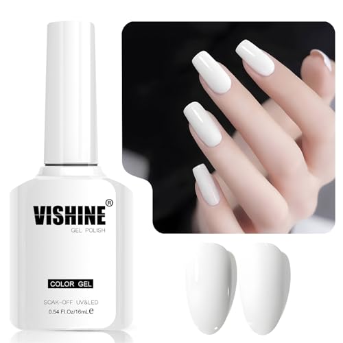 Vishine Blanc Pur Vernis Gel Semi-Permanent, 1 Pcs 16ml Soak-Off UV LED Vernis à Ongles Gel pour DIY Nail Art & Home Manicure, Couleur L348 Blanc