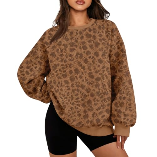 Women Leopard Print Sweatshirt Y2K Ribbed Crewneck Oversized Pullovers - image 2
