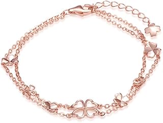 Unendlich U Vierblättriges Kleeblatt Damen Strangarmband 925 Sterling Silber Charm-Armband Armkette Verstellbar Armkettchen Armreif, Rosegold