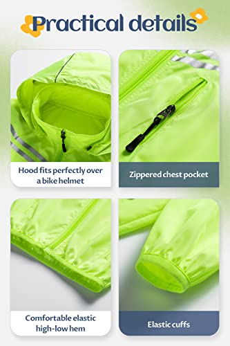 Image of CREATMO US Boys Girls Rain Coat Kids Reflective Cycling Jacket Waterproof Packable Children Windbreaker With Removable Hood