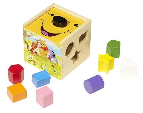 Melissa & Doug Disney Baby Winnie the Pooh Wooden Shape Sorting Cube - Educational Toy With 9 Shapes