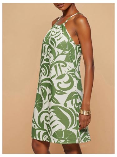 Image of SweatyRocks Women's Tropical Print Halter Dresses Sleeveless Holiday Summer Mini Dress