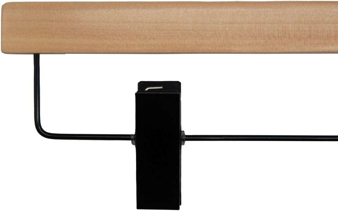 NAHANCO Wooden Skirt/Pant Hanger, 14" Low Gloss Natural with Black Hook (Pack of 100)