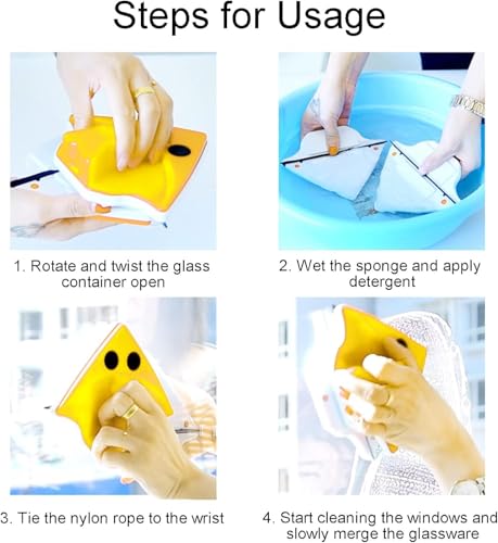 Image of Immortal Magnetic Window Glass Cleaner | Doublefaced Glass Cleaner | Double-Side Glazed Two Sided Wiper with 2 Extra Cleaning Cotton Squeegee Washing Equipment Household Magnet