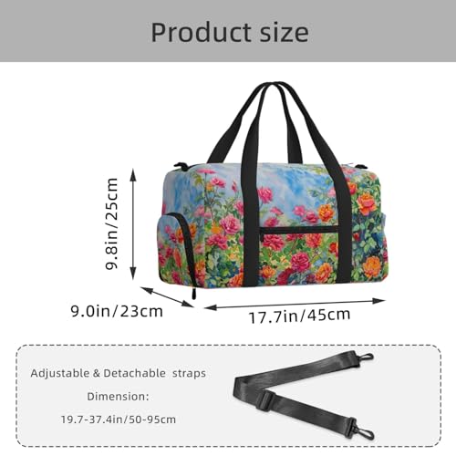 Sac de sport grand format à motif fleuri classique avec rangement chaussures imperméable - 2