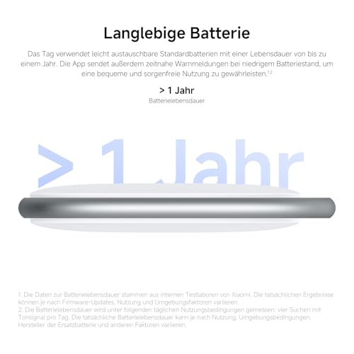 Xiaomi Smart Tag, kompatibel mit Apple Find My und Google Android Find Hub – Tracker/Finder für Gepäck, Taschen, Koffer, Geldbörse und Haustiere, IP67, Batterielaufzeit über 1 Jahr, 1er-Pack