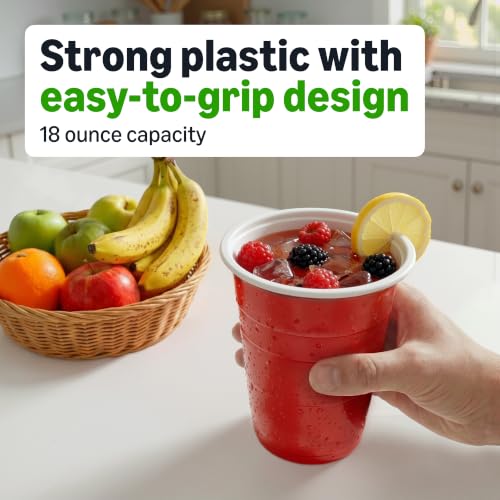 Amazon Basics Disposable Plastic Party Cups, Red, 18oz, 50 Count, Packaging May Vary - image 3