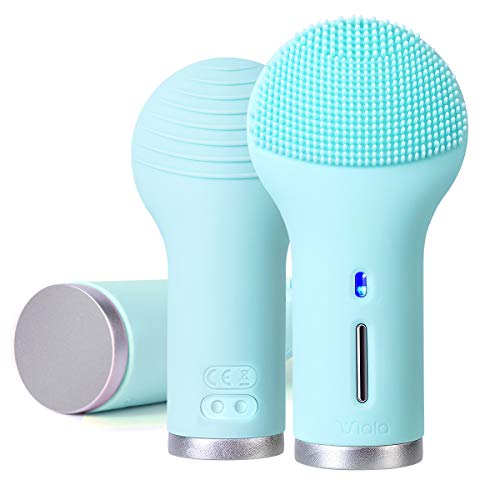 Brosse pour le nettoyage du visage, avec vibration sonore et chauffage, brosse de nettoyage du visage, ultrasons, masseur visage, recharge magnéto-aspiration bleu