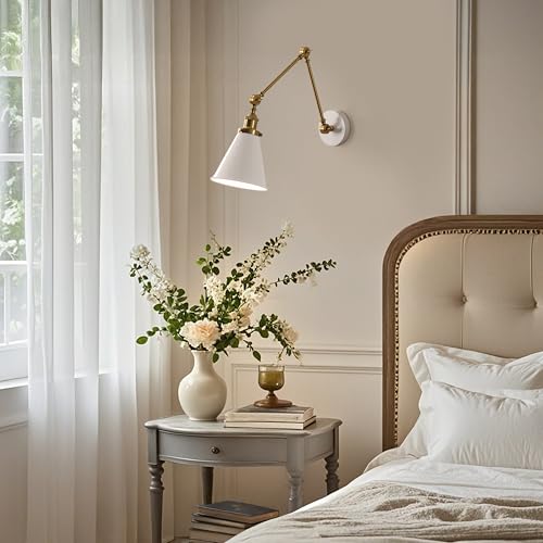 Image of JONATHAN Y Rover 1-Light Wall Sconce 7 inch, White /Brass Gold