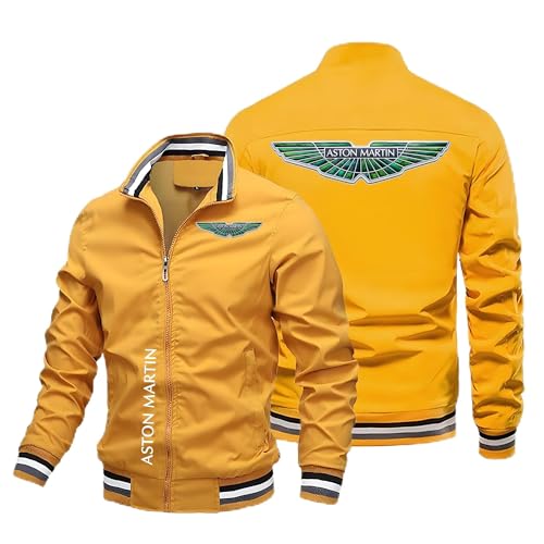 Yinova Cazadora Hombre A.s.t.o.n M.a.r.ti.n, Chaqueta Aviador con Bolsillos con Cremallera, Ropa Cortaviento, Clásica(Yellow,L)
