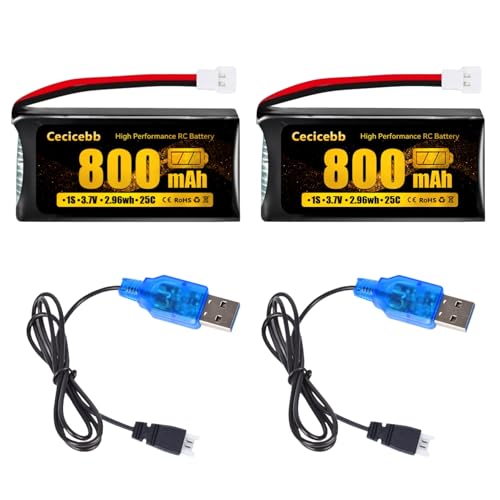 Cecicebb 3.7V 800mAh LiPo Battery with Molex Plug for Syma X5 X5C X5SW X5SC-1 FQ36 CX-3W CX-31 M68 M68R UDI U45 Beginners X708W Wi-Fi FPV Training RC Quadcopter with Charger