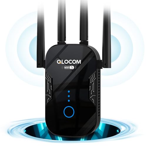 QLOCOM 2024 Nouveau Répéteur WiFi Puissant 1200Mbps Amplificateur WiFi, 5GHz & 2.4GHz Double Bande WiFi Booster avec WPS, WiFi Extender Compatible avec Toutes Les Box Internet