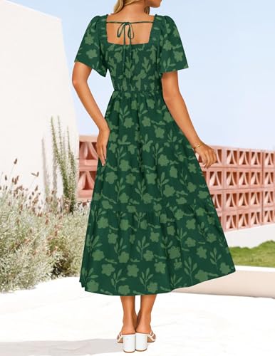 Image of ZESICA Wedding Guest Dresses for Women Summer 2026 Boho Floral Midi Dress Flowy Beach Vacation Graduation Long Dresses