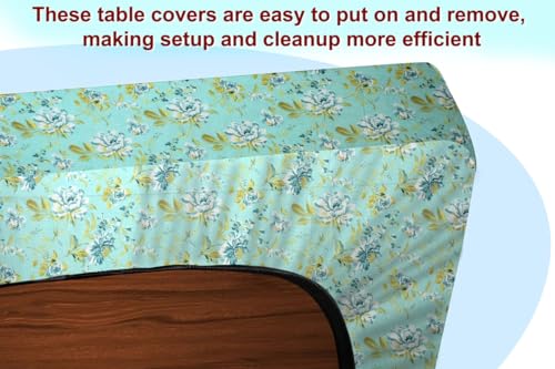 Image of The Furnishing Tree Elastic Cotton Square Center Table Cover 24x24 in Inches Floral Golden Leaf on Blue Base