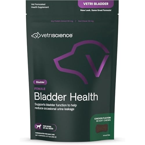 VetriScience Bladder Health Soft Chews for Dogs Bladder Control Supplement & Urinary Support - Incontinence Support Formula with Soy Protein & Red Clover Chicken Flavor 60 Count