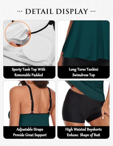Image of Urchics 2026 Women Two Piece Tankini Swimsuit Tummy Control Plus Size Long Torso Top and High Waisted Boyshorts Bathing Suits