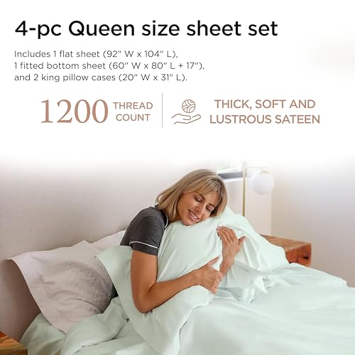 Image of Threadmill 1200 Thread Count Supima Cotton Queen Sheet Set, Sateen, 4-Piece