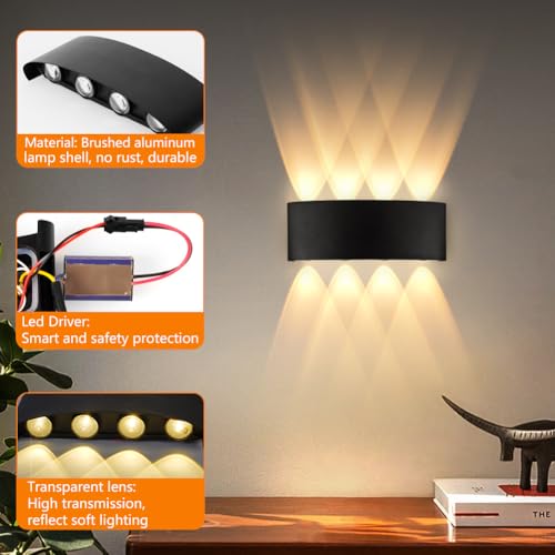 LED Lampade da Parete per Interni, 8W Applique da Parete Interni Lampada, Applique Alluminio Moderno, 3000K bianco caldo, IP65, per Camera da Letto, Scale, Corridoio, Balcon, Soggiorno - Illuminazione - Immagine 4