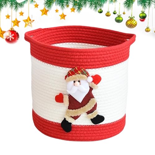 Cesta trenzada de Navidad - Cesta de cuerda para ropa navideña | Organizador de dulces y golosinas | Para chocolate frutas ropa aperitivos cumpleaños Pascua San Mujeres Hombres Niños