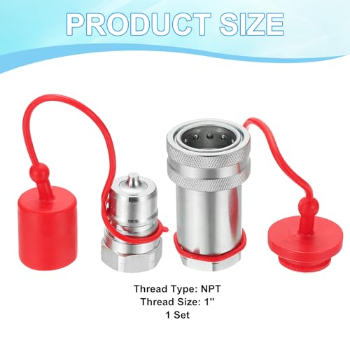 Image of PATIKIL 1 inch NPT ISO-A Hydraulic Quick Disconnect Coupling, 1 Set Flat Face Hydraulic Quick Connect Coupler with Dust Caps Quick Release Coupling Set