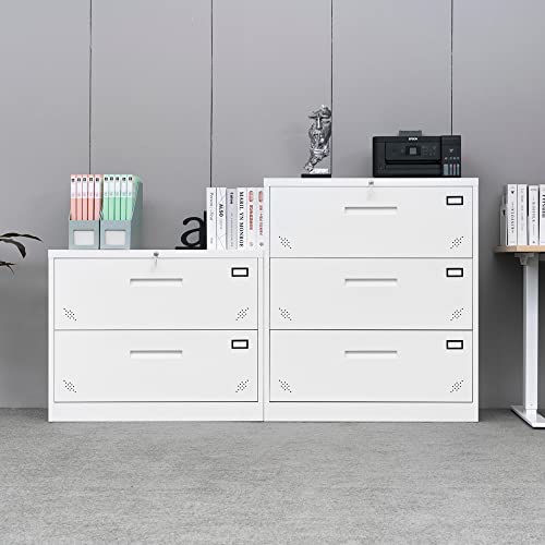 Yone Jx Je 2 Drawer Lateral Filing Cabinet For Legal/Letter A4 Size, Large Deep Drawers Locked By Keys, Locking Wide File Cabinet For Home Office, Metal Steel (White) #TOP4
