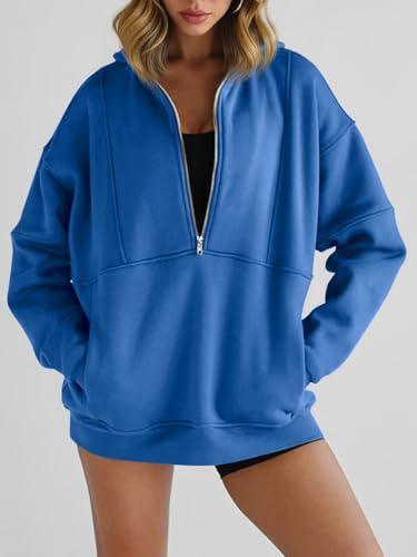 Women's Half Zip Sweatshirts Fleece Stand Collar Long Sleeve Thumb Hole Oversized Pullovers with Pockets2