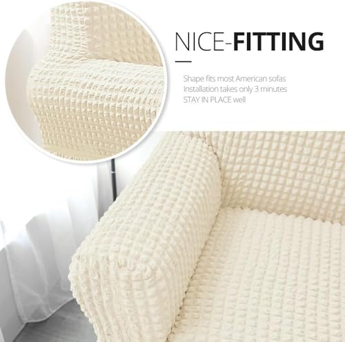 Image of Bails Sofa Cover 2 Seater Fully Covered | Sofa Cover 3 Seater Fully Covered | Sofa Cover 2 Seater | Universal Elastic Bubble Fabric with Frill Sofa Protector Cover (Beige, 2 Seater)