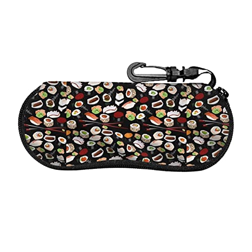 Estuche para gafas de sushi japonés, unisex, suave, caja de seguridad para gafas con cremallera y clip para cinturón
