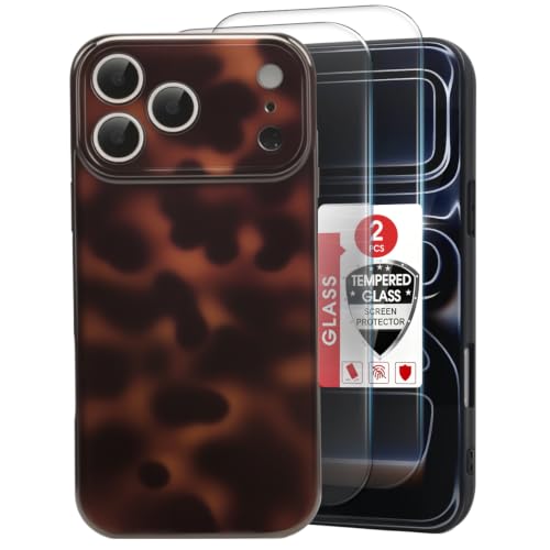 MYY Amber Brown Leopard Case for iPhone 18 Pro / 17 Pro | Amber Tortoise Shell Pattern, Slim Lightweight Design, Camera Protection, Includes 2 Tempered Glass Screen Protectors - image 1