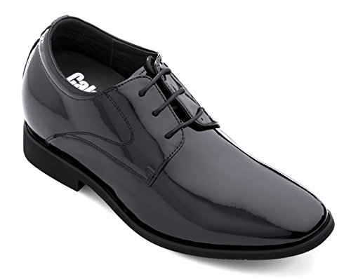 Image of Calden Men's Invisible Height Increasing Elevator Shoes - Black Patent Leather Lace-up Formal Tuxedo Oxfords - 3 Inches Taller - K911929 - Size 6.5 D(M) US
