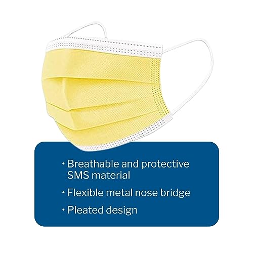 McKesson Medical Face Masks, Level 1 - Pleated with Ear Loops, Non-Sterile, Yellow - One Size Fits Most Adults, 7 in x 3.75 in, 50 Count, 1 Pack - Image 4