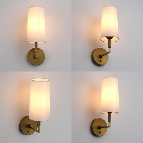 Image of Phansthy Wall Sconces Sets of 2, Retro Industrial Wall Lamps with Switch, Bathroom Vanity Sconces Wall Lighting with White Fabric Shade for Bedroom Living Room Corridor Kitchen (Antique 2 Pack)