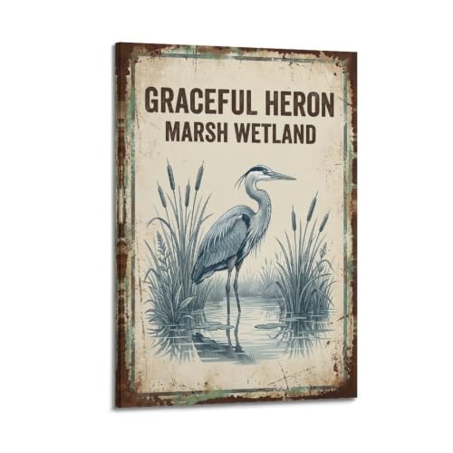 Poster Héron Wetland classique vintage sur toile déco salon 50x76 cm