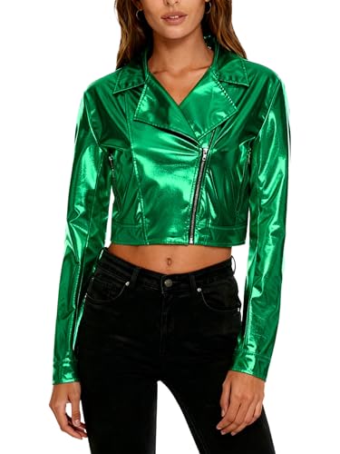 Veste crop métallisée femme en cuir synthétique holographique pour club