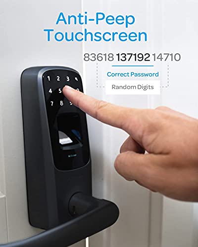 ULTRALOQ UL3 BT 2nd Gen Smart Lock (Black) + WiFi Bridge, 5-in-1 Keyless Entry Electronic Door Handle with Bluetooth, Biometric Fingerprint and Touch Digital Keypad
